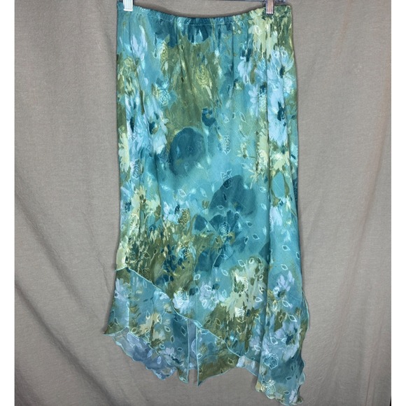 Dresses & Skirts - Floral Watercolor Asymmetrical Handkerchief Hem Skirt FairyCore Mermaid 12P
